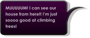 MUUUUUM! I can see our house from here!! I’m just soooo good at climbing trees!
